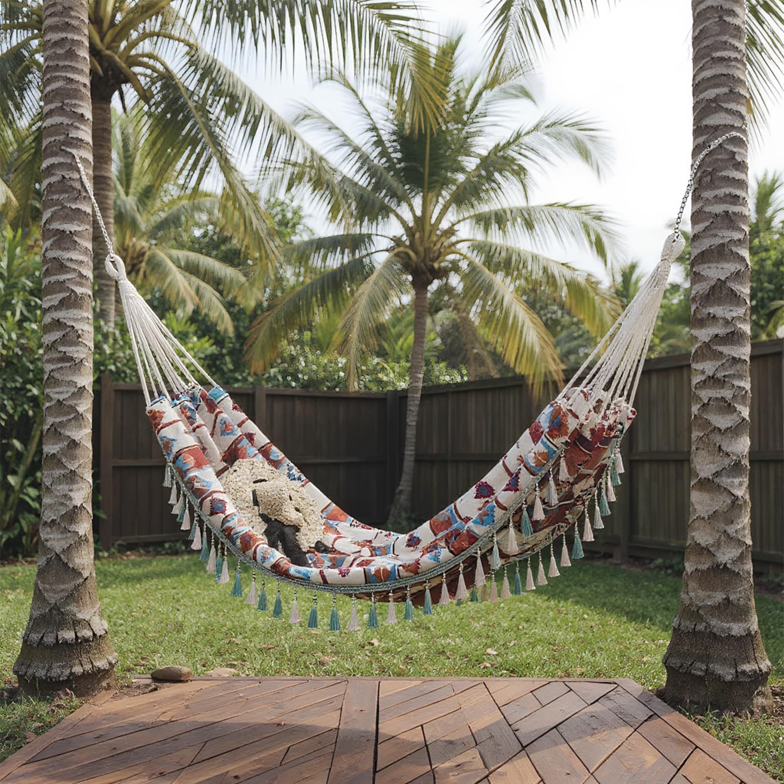 Backyard Hammock with Tassels,Garden Hammocks with Portable Carry,Bag Deluxe Fringe for Patio,Garden,Backyard,Beach,Outdoor and Indoor Porch Fabric - Image 3