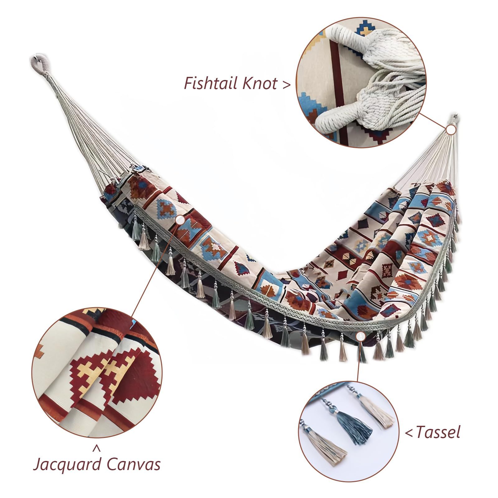 Backyard Hammock with Tassels,Garden Hammocks with Portable Carry,Bag Deluxe Fringe for Patio,Garden,Backyard,Beach,Outdoor and Indoor Porch Fabric - Image 4