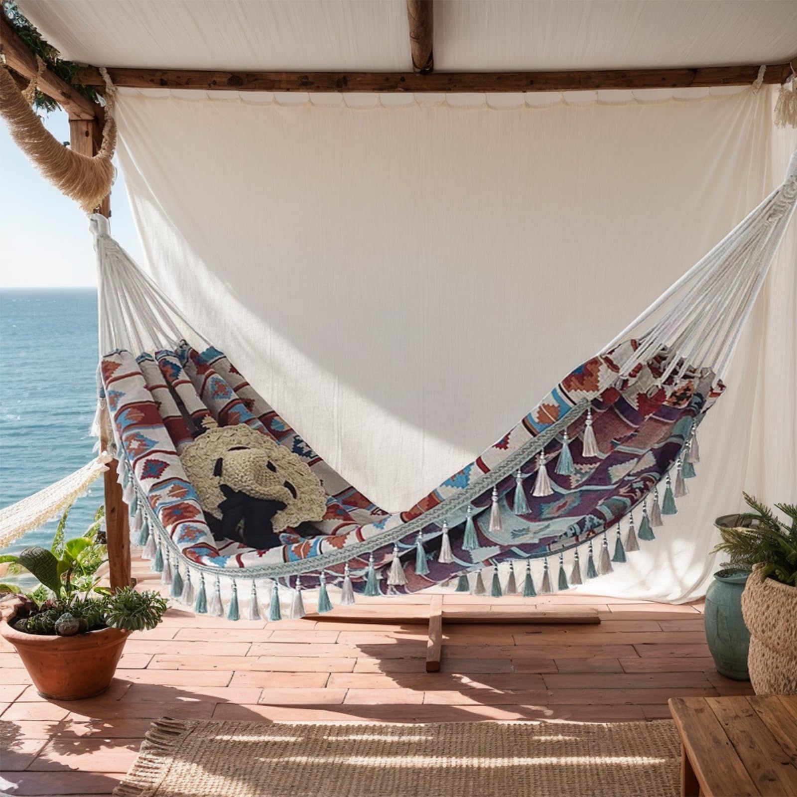 Backyard Hammock with Tassels,Garden Hammocks with Portable Carry,Bag Deluxe Fringe for Patio,Garden,Backyard,Beach,Outdoor and Indoor Porch Fabric - Image 5