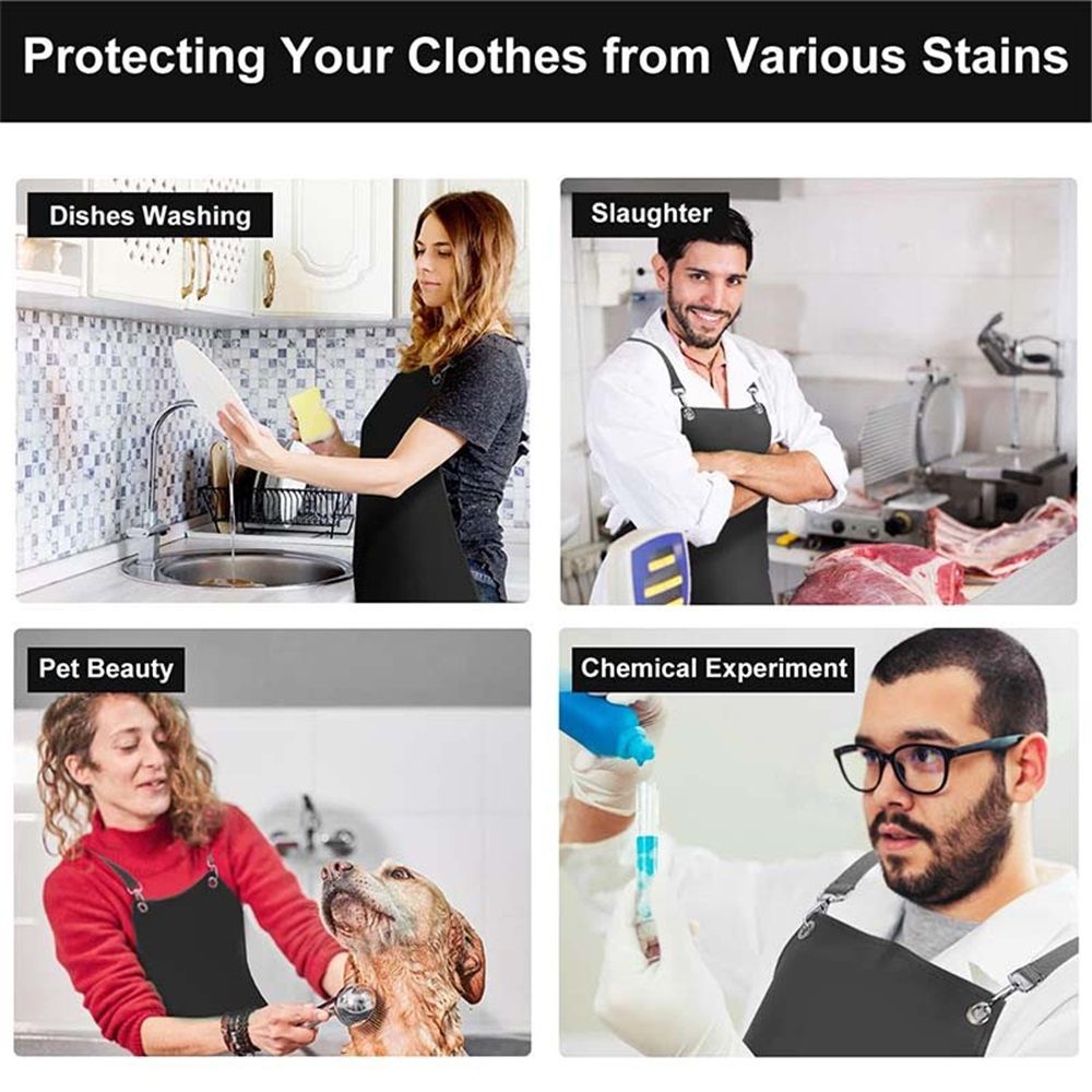 Waterproof Rubber Apron, Anti-Tear Heavy Duty Vinyl Adjustable Thicker Cross Back Dishwasher Apron for Restaurant Dishwashing, Butcher, Lab Work, Dog Grooming Black - Image 5
