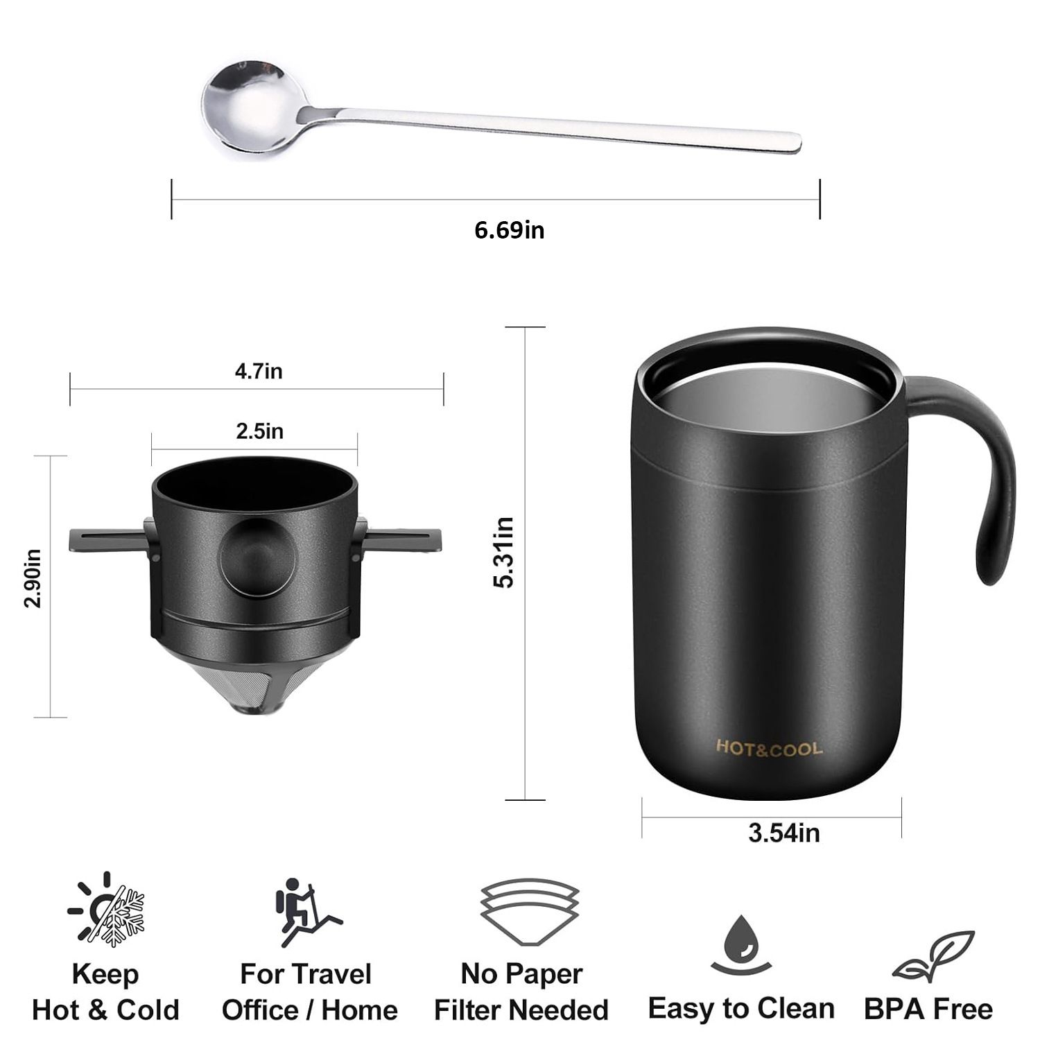 3pcs Camping Coffee Maker Pour Over Coffee Maker Set，Camp Pour Over Set，Portable Coffee Kit for Travel, Camping, Offices, Backpacking - Image 2
