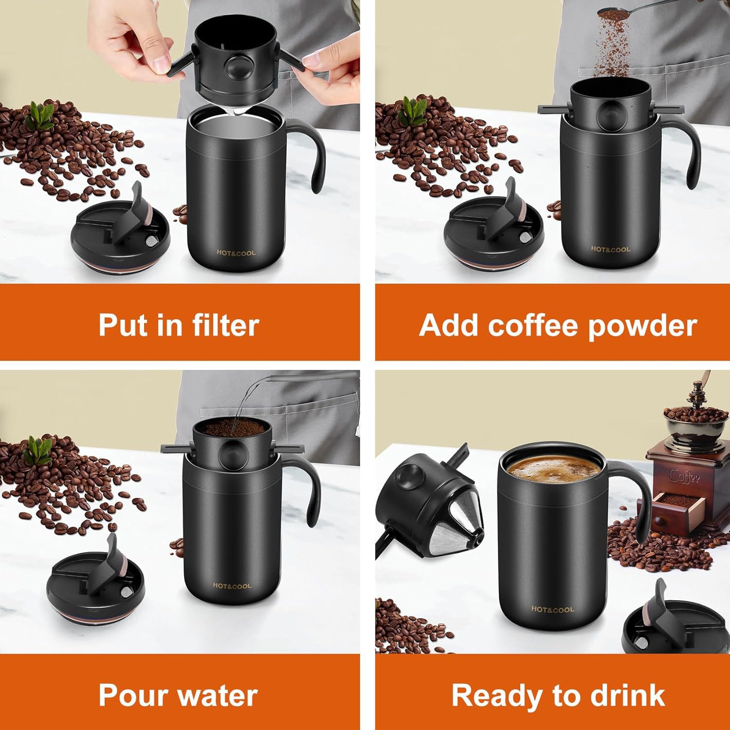 3pcs Camping Coffee Maker Pour Over Coffee Maker Set，Camp Pour Over Set，Portable Coffee Kit for Travel, Camping, Offices, Backpacking - Image 3