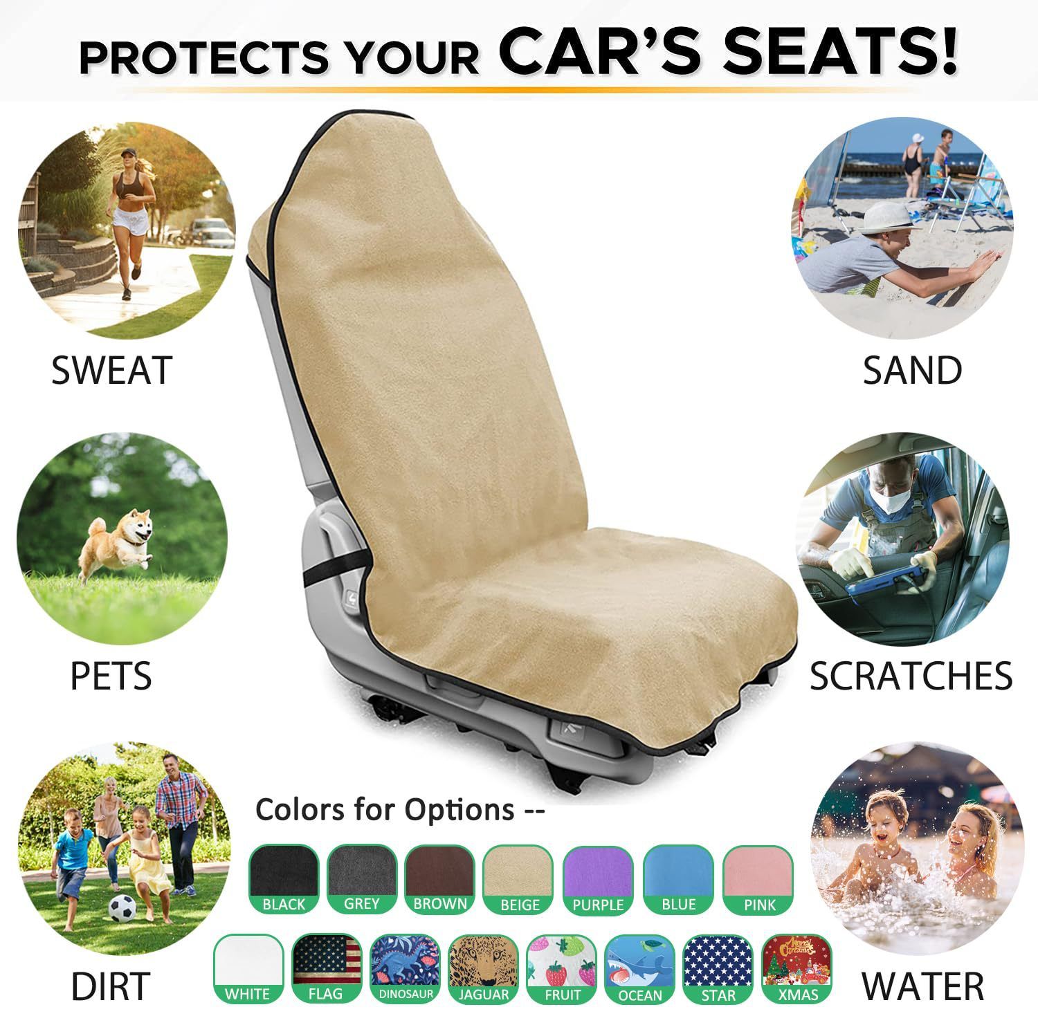 Waterproof Seat Cover Towel, 2PCS Premium Sweat Carseat Protector, Perfect for Universal Anti-Slip Car Truck SUV Seat, Great for Surfing Yoga Gym Workout, - Image 2
