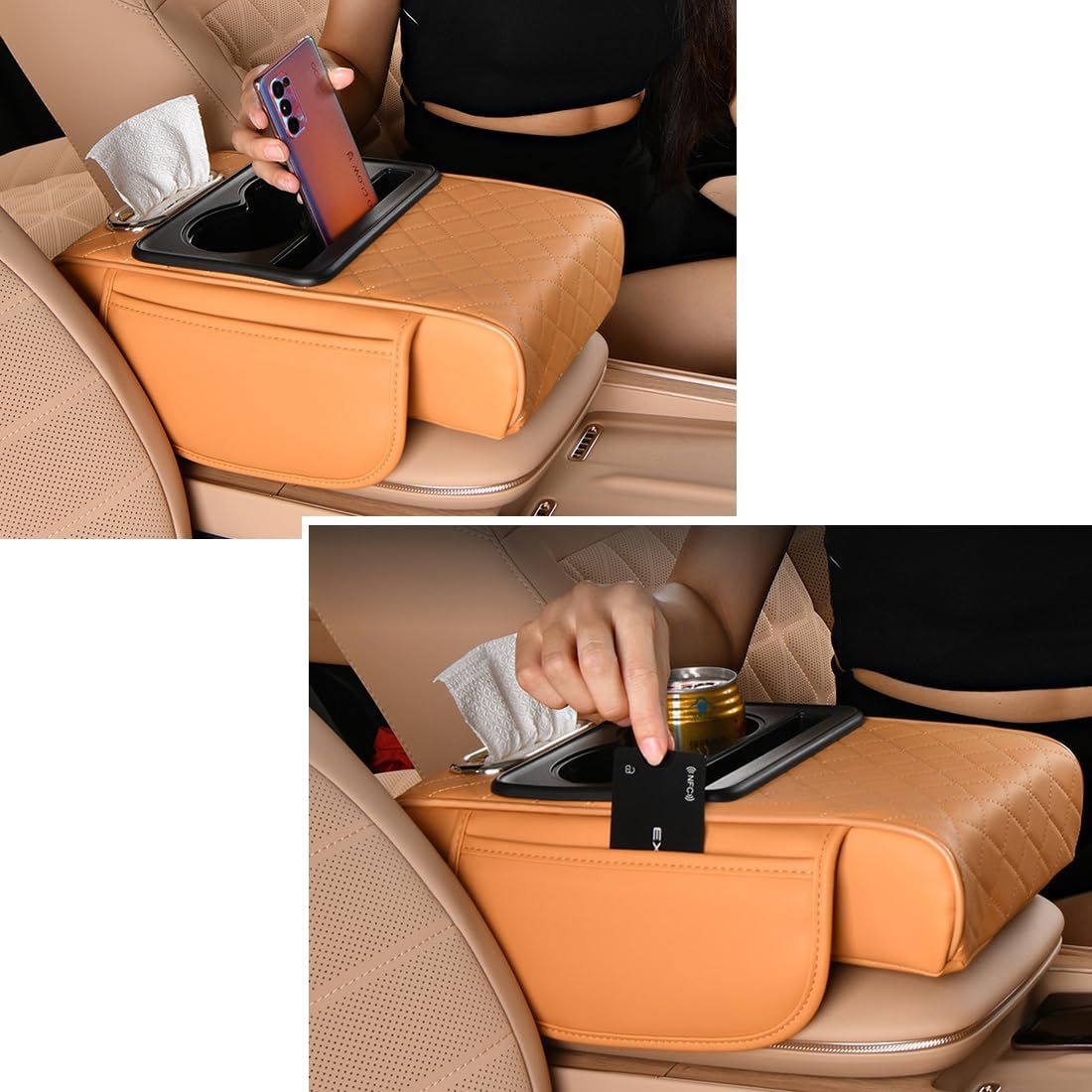 Car Center Console Armrest Pillow, Memory Foam Auto Armrest Box Cover with Cup Holder & Phone Holder, Waterproof Leather Arm Rest Protector Cushion, Car Accessories - Image 5