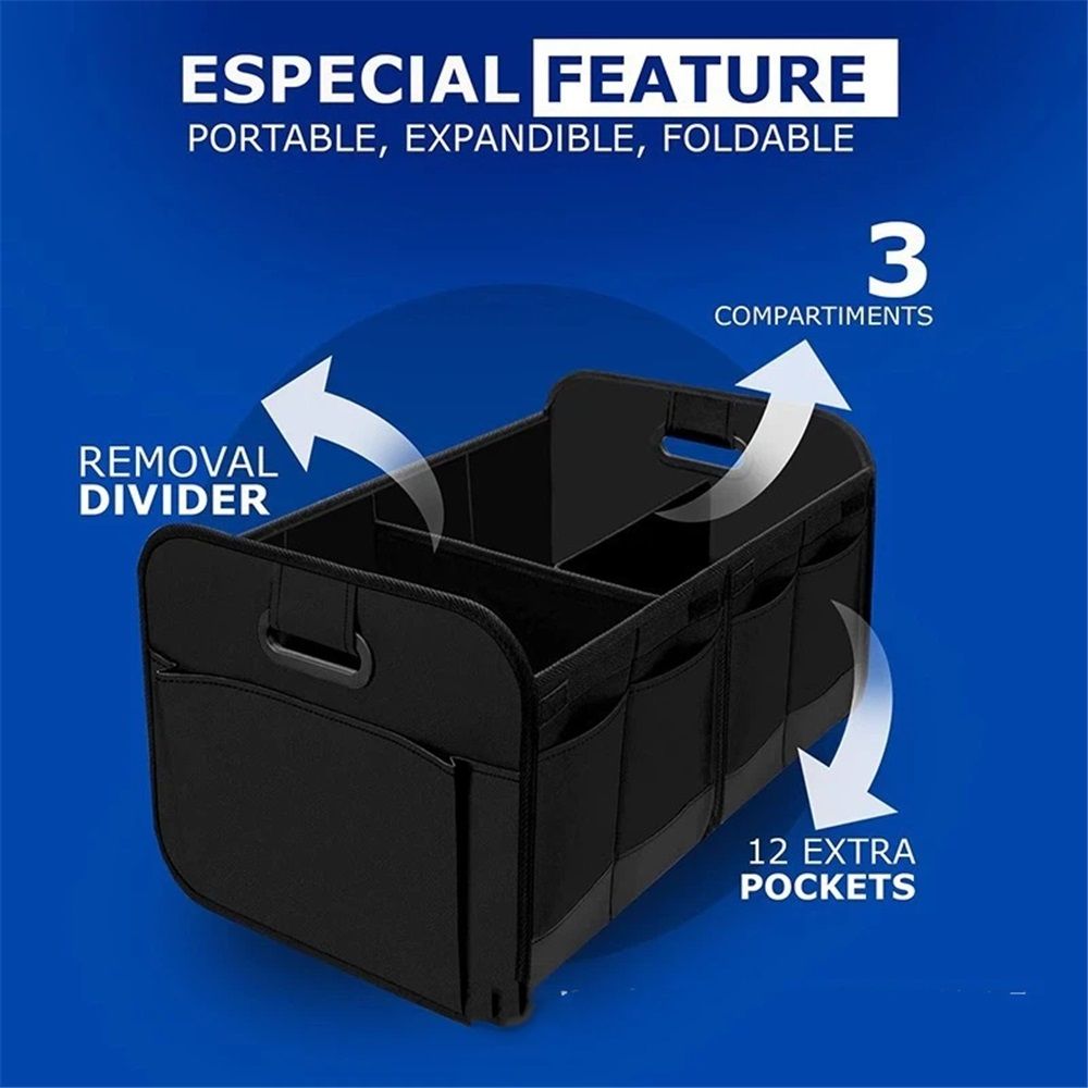 Trunk Organizer For Car, Suv, Truck | Premium Adjustable Multi Compartments Collapsible Car Trunk Organizer (Large Size, Black) - Image 3