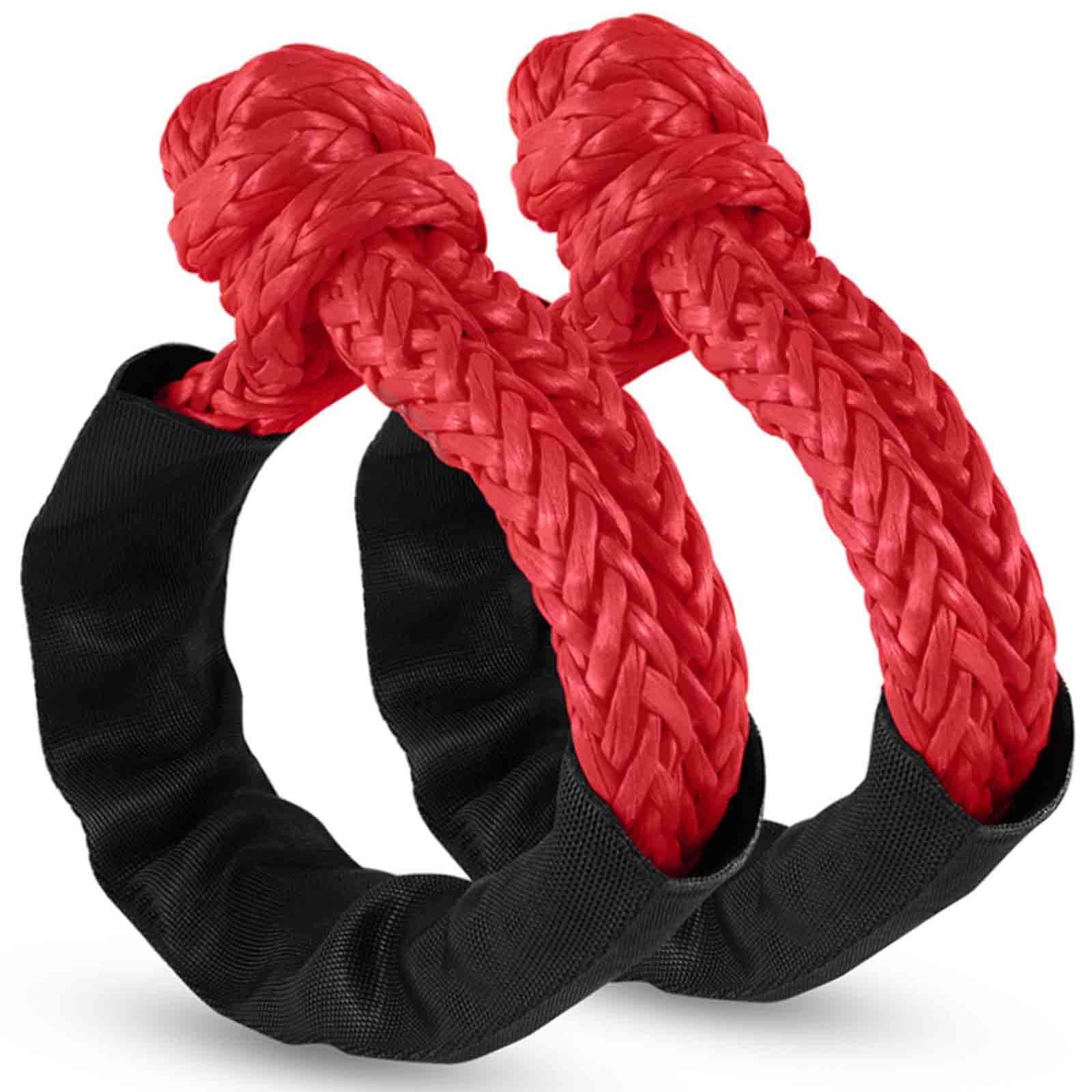2 Pack Red Soft Shackle Breaking Strength  with Protective Sleeve for Off-Road Sailing Trucks UTV Synthetic Road Recovery Rope Soft Shackle for Recovery - Image 1
