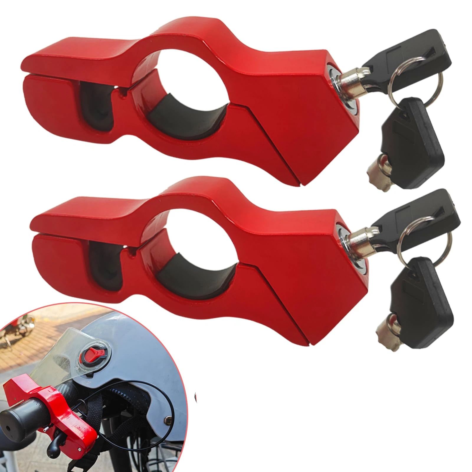 2PC Motorcycle Locks, Helmet Locked & Brake Lock Combo, Anti Theft Motorcycles Handlebar Lock for Motor Moped Motorbike Scooters ATV Dirt Bike Street Bike Electric Scooters - Image 1
