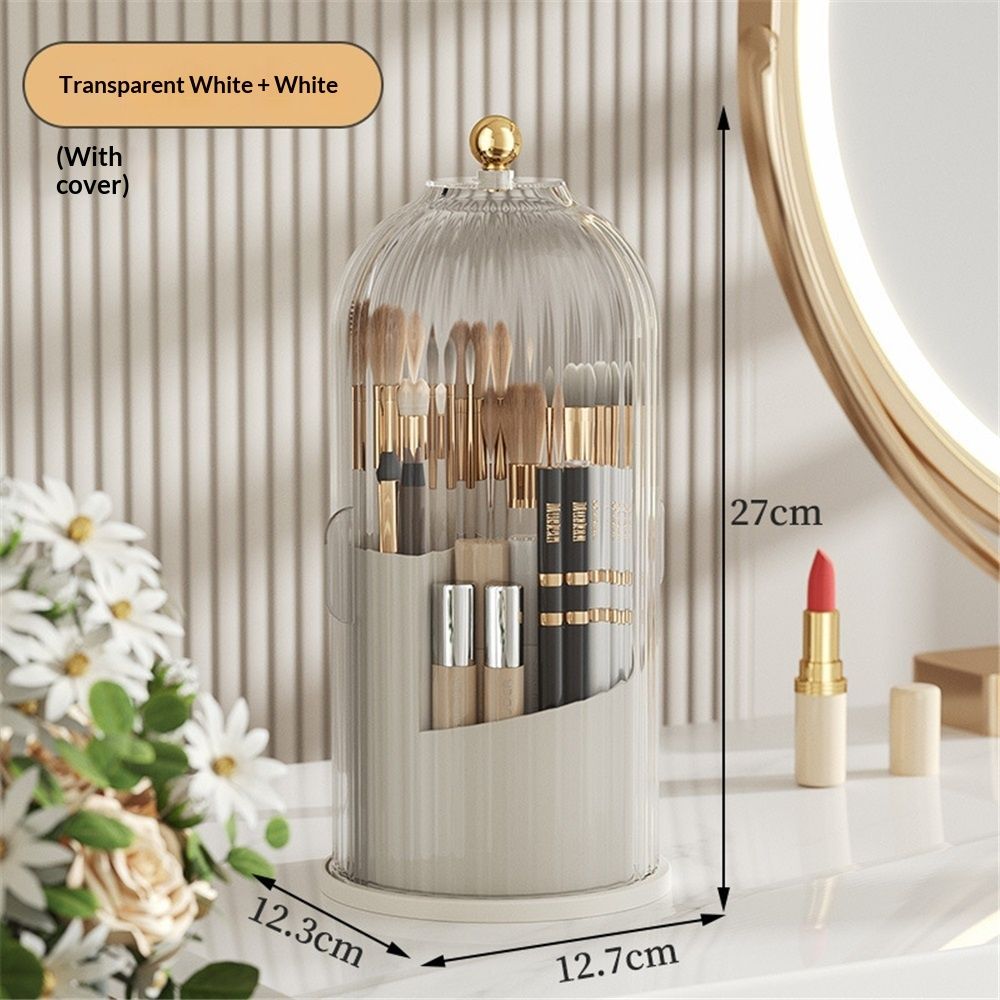 Makeup Brush Holder with Lid 360 Rotating Clear Dustproof Make Up Organizers for Vanity Bathroom Countertop, Transparent（Only storage box） - Image 1