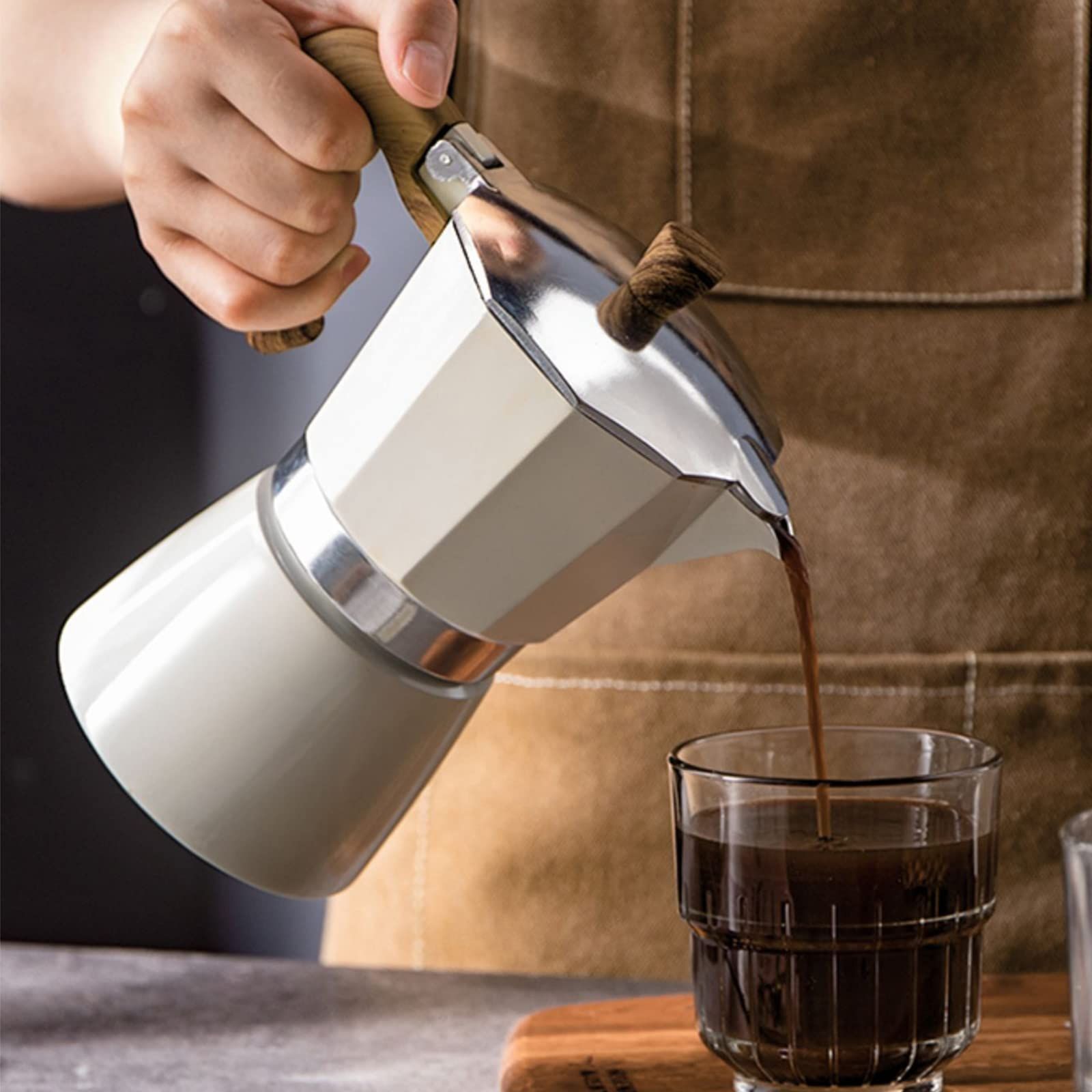 Espresso Maker Pot Cuban Coffee Maker Coffee Maker   | 6 Espresso Cup,Coffee Percolator for Cappuccino or Latte- White - Image 2