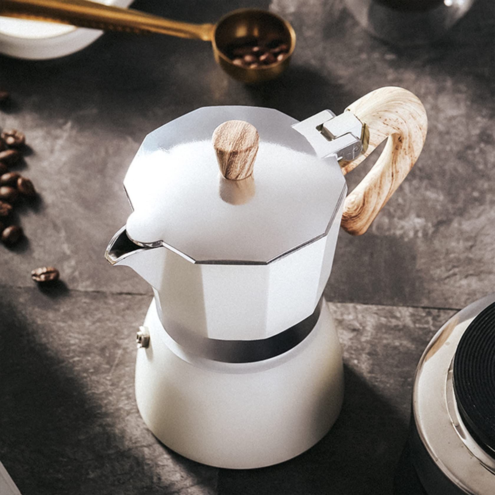 Espresso Maker Pot Cuban Coffee Maker Coffee Maker   | 6 Espresso Cup,Coffee Percolator for Cappuccino or Latte- White - Image 4
