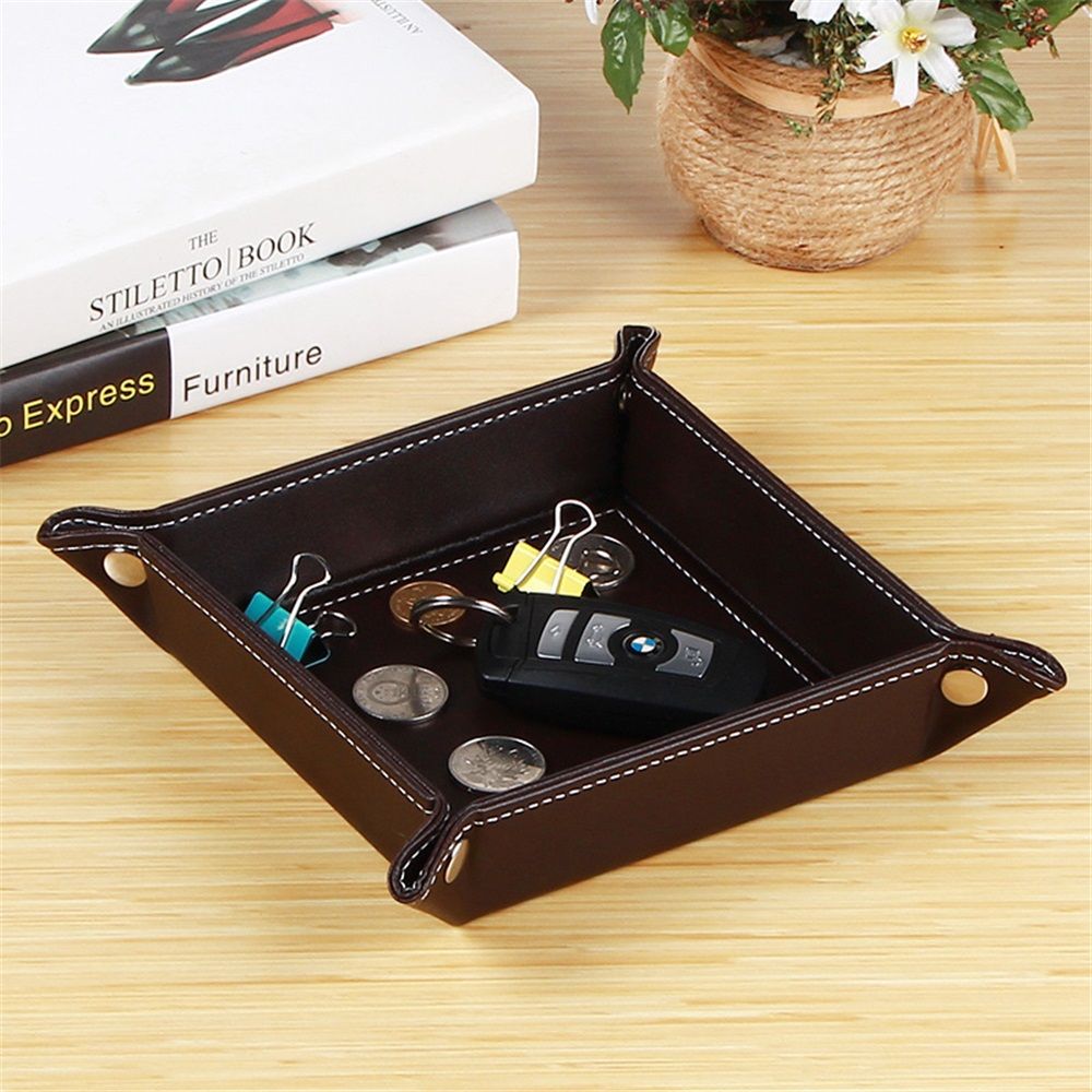 Valet Tray Desktop Storage Organizer – Premium PU Leather Bedside Vanity Tray Nightstand Caddy Holder for Remote Controller, Keys, Phone, Wallet, Coin, Jewelry, Black - Image 2