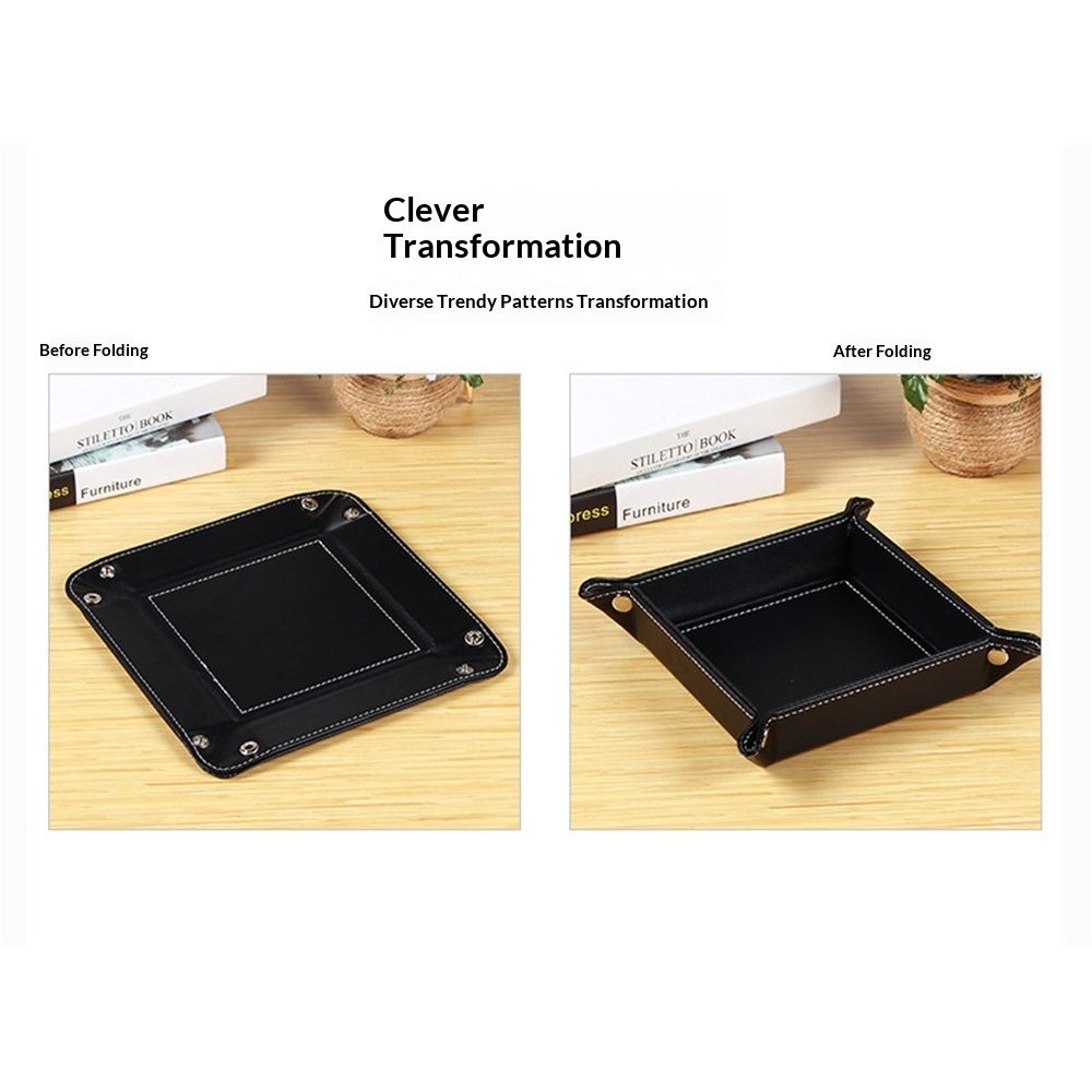 Valet Tray Desktop Storage Organizer – Premium PU Leather Bedside Vanity Tray Nightstand Caddy Holder for Remote Controller, Keys, Phone, Wallet, Coin, Jewelry, Black - Image 4