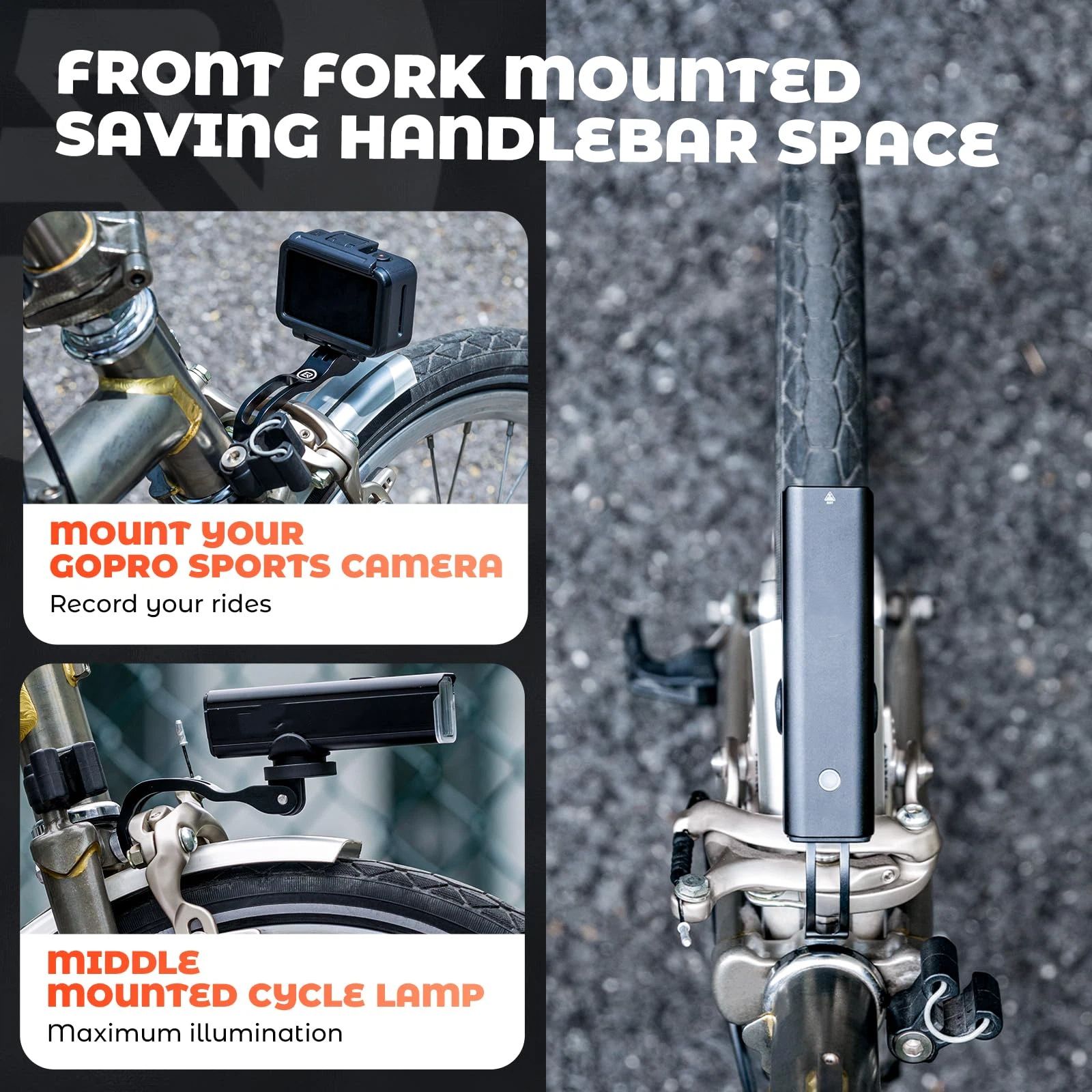 Fork Mount Bike Headlight Bracket Out Front Mount Compatible with Action Camera Bike Light, for Folding Bike - Image 2