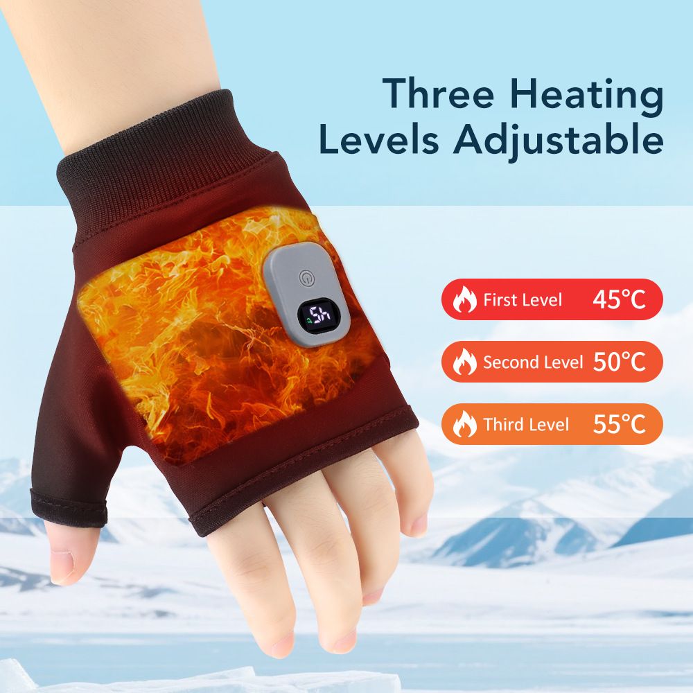 Heated Gloves for Women,Portable Heating Gloves with Digital Display,Rechargeable Heated Gloves,Smart Thermostatic Heated Fingerless,for Outdoor Work, Cycling, Skiing - Image 3