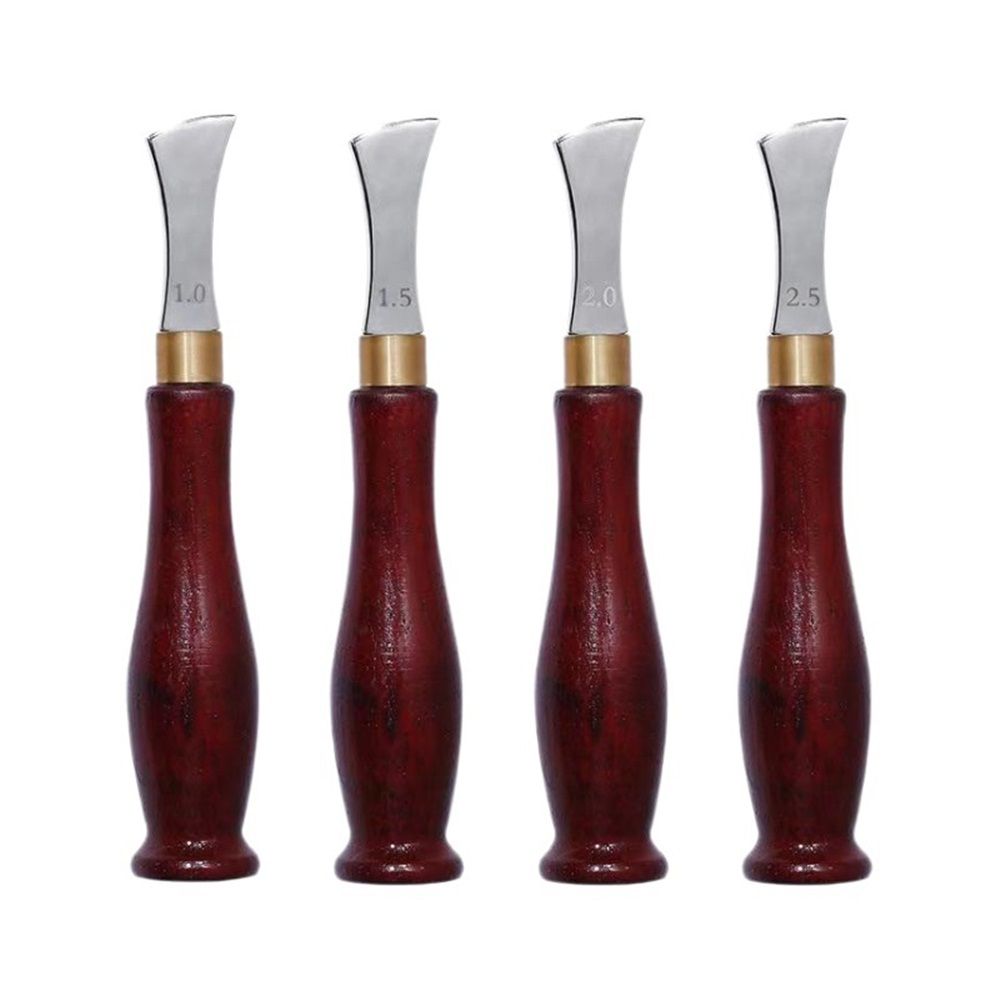 4 PCS Leather Edge Creaser,1.0/1.5/2.0/2.5mm Professional Leather Tool,Edge Creaser Stainless Steel Red Wood Handle Tool for Beginners DIY Leather Craft - Image 1