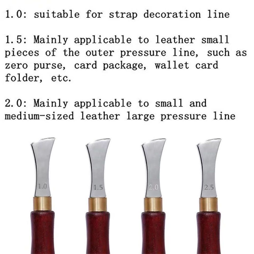 4 PCS Leather Edge Creaser,1.0/1.5/2.0/2.5mm Professional Leather Tool,Edge Creaser Stainless Steel Red Wood Handle Tool for Beginners DIY Leather Craft - Image 4