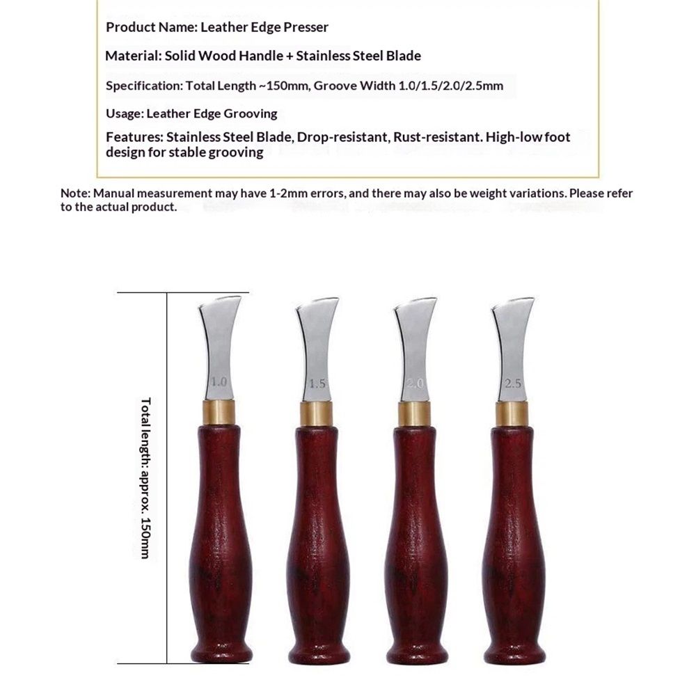 4 PCS Leather Edge Creaser,1.0/1.5/2.0/2.5mm Professional Leather Tool,Edge Creaser Stainless Steel Red Wood Handle Tool for Beginners DIY Leather Craft - Image 5