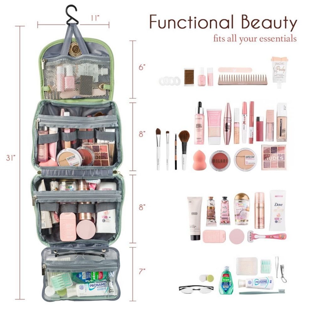 Toiletry Bag for Women, Travel Toiletry Bag Makeup Cosmetic Bag with Hanging Hook, Water-resistant for Toiletries Accessories Brushes Sponge - Image 3