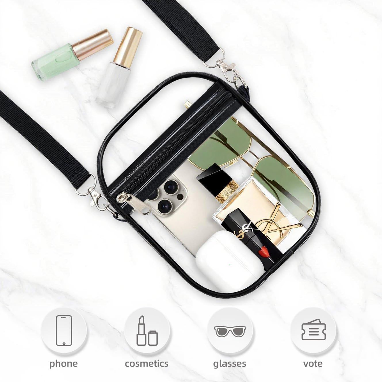Clear Crossbody Purse Bag, Clear Bag Stadium with Front Pocket for Concerts Sports Festivals (Transparent ) - Image 4