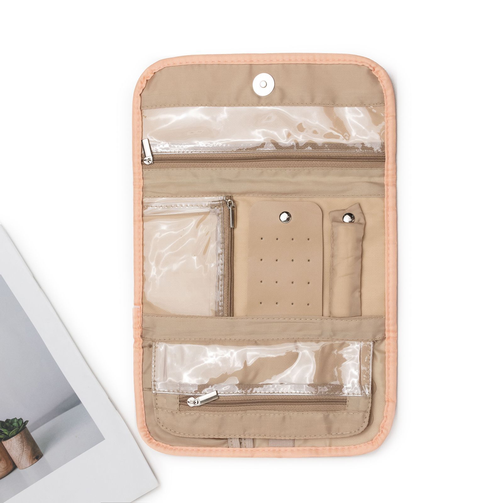 Travel Jewelry Case Organizer, Medium Foldable Storage Roll for Earrings, Necklaces, Rings, Bracelets, Brooches, pink（Excluding jewelry） - Image 2