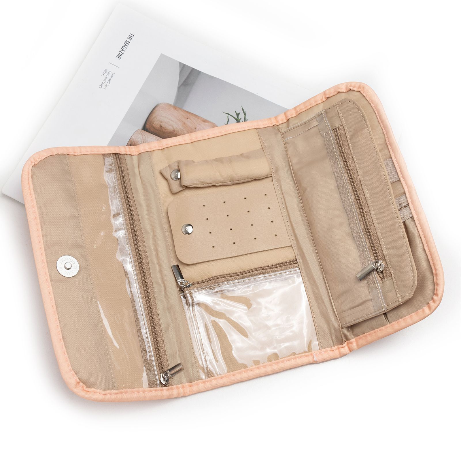Travel Jewelry Case Organizer, Medium Foldable Storage Roll for Earrings, Necklaces, Rings, Bracelets, Brooches, pink（Excluding jewelry） - Image 3
