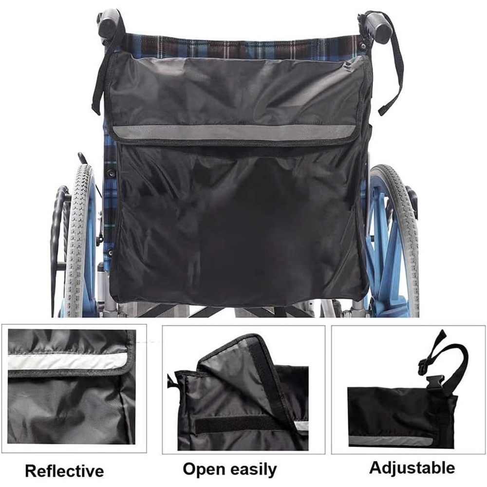 Wheelchair Pouch Bag, Wheelchair Backpack Pockets Wheelchair Bags to Hang on Back Rollator Bag Carry Accessories Storage Bag - Image 3