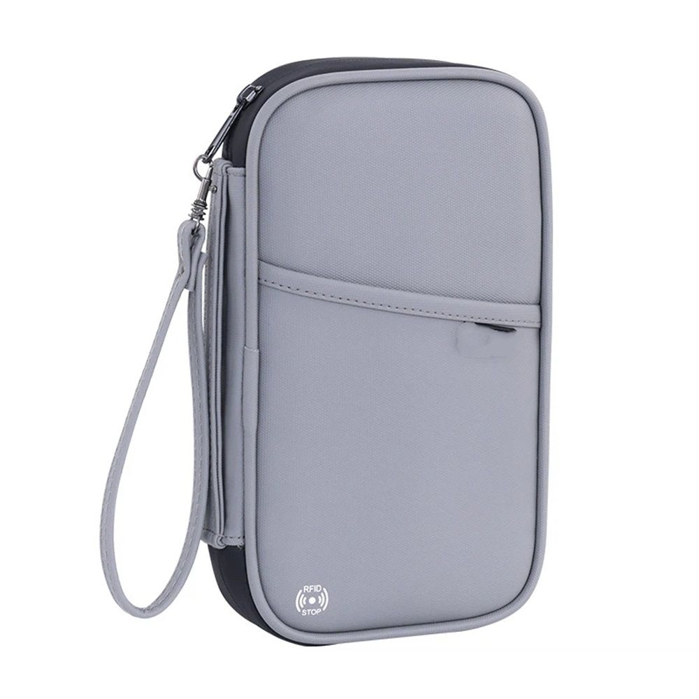 Travel Passport Wallet, Family Passport Holder, Trip Document Organizer, Cover Lightweight Portable Document Organizer with Wrist Strap (Grey) - Image 1