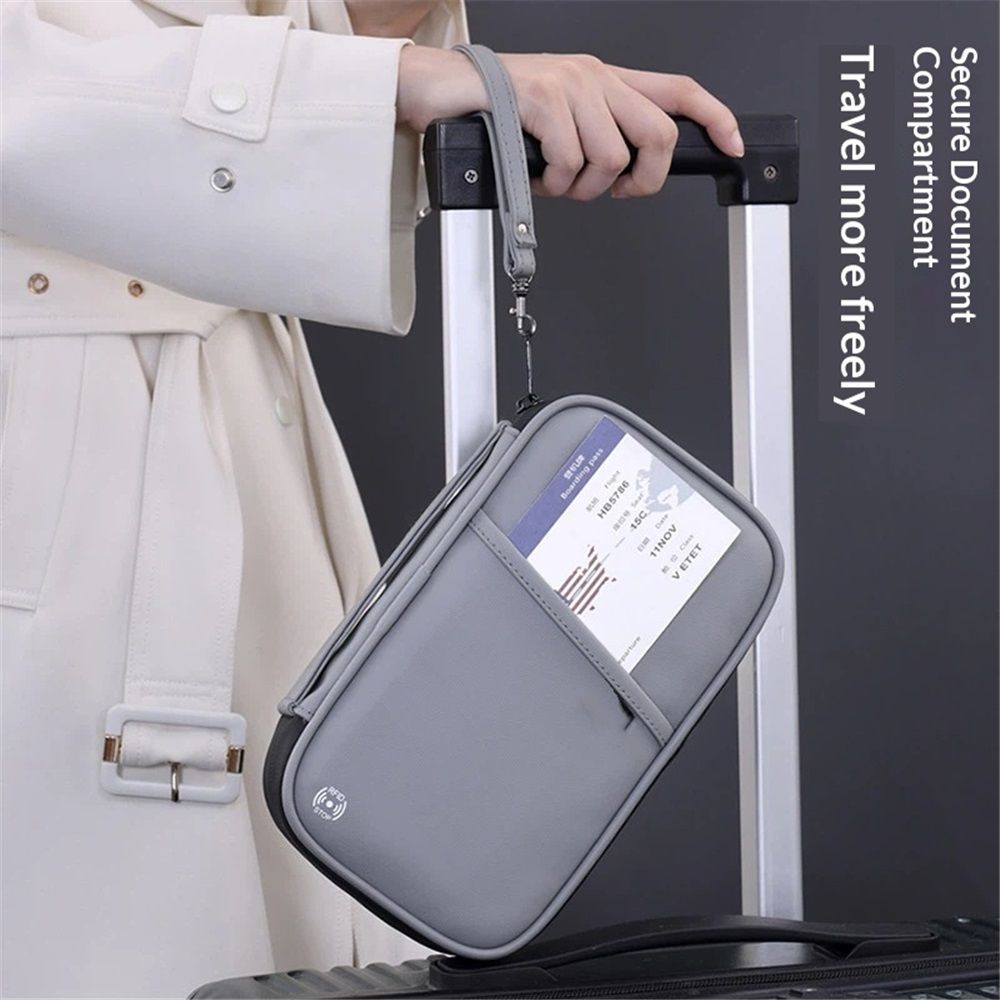 Travel Passport Wallet, Family Passport Holder, Trip Document Organizer, Cover Lightweight Portable Document Organizer with Wrist Strap (Grey) - Image 3