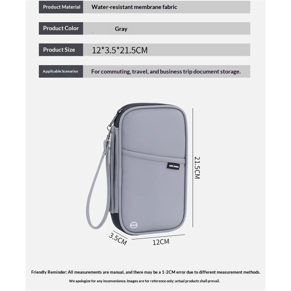 Travel Passport Wallet, Family Passport Holder, Trip Document Organizer, Cover Lightweight Portable Document Organizer with Wrist Strap (Grey) - Image 5