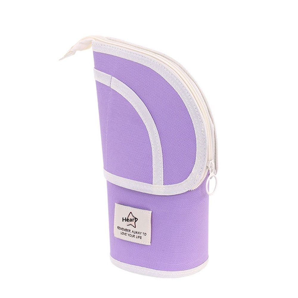 2 in 1 Standing Pencil Case Telescopic Pen Holder Stationery Pouch Organizer Box Large Storage Bag for Office Women (Purple,There is only one stationery bag) - Image 1