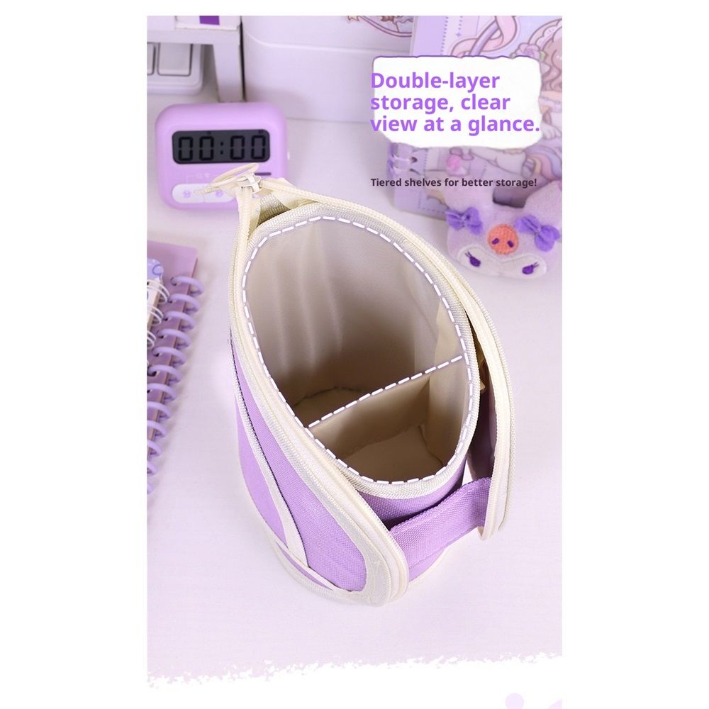 2 in 1 Standing Pencil Case Telescopic Pen Holder Stationery Pouch Organizer Box Large Storage Bag for Office Women (Purple,There is only one stationery bag) - Image 2