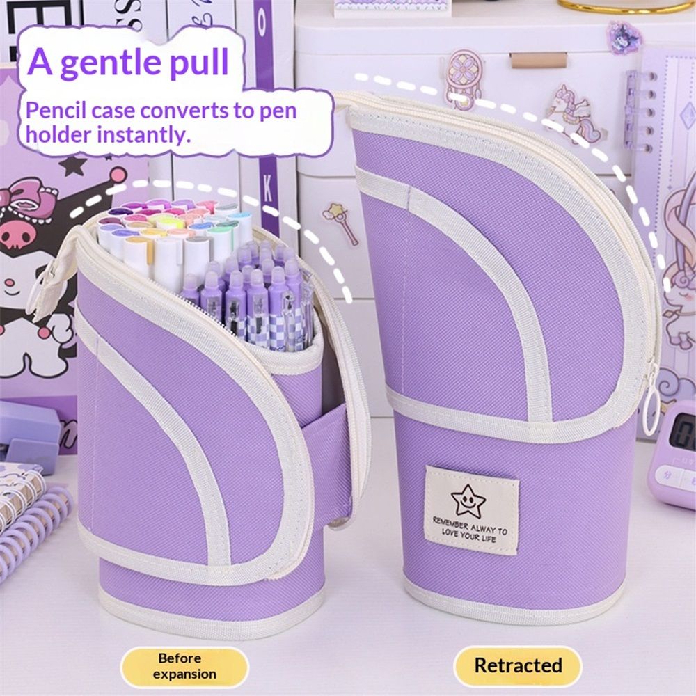 2 in 1 Standing Pencil Case Telescopic Pen Holder Stationery Pouch Organizer Box Large Storage Bag for Office Women (Purple,There is only one stationery bag) - Image 3
