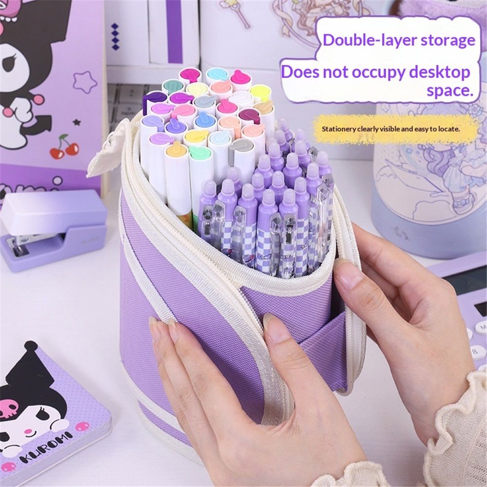 2 in 1 Standing Pencil Case Telescopic Pen Holder Stationery Pouch Organizer Box Large Storage Bag for Office Women (Purple,There is only one stationery bag) - Image 4