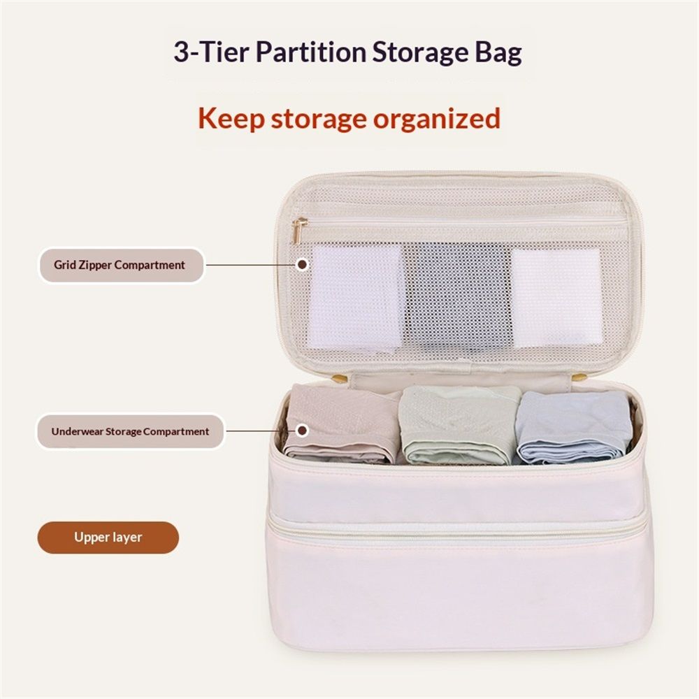 Portable Underwear Bra Storage Bag Travel Organizers Multi-Layer Toiletry Packing Cube,Multiple Layers Pack Cube Toiletry Bag（beige,oniy bag） - Image 3