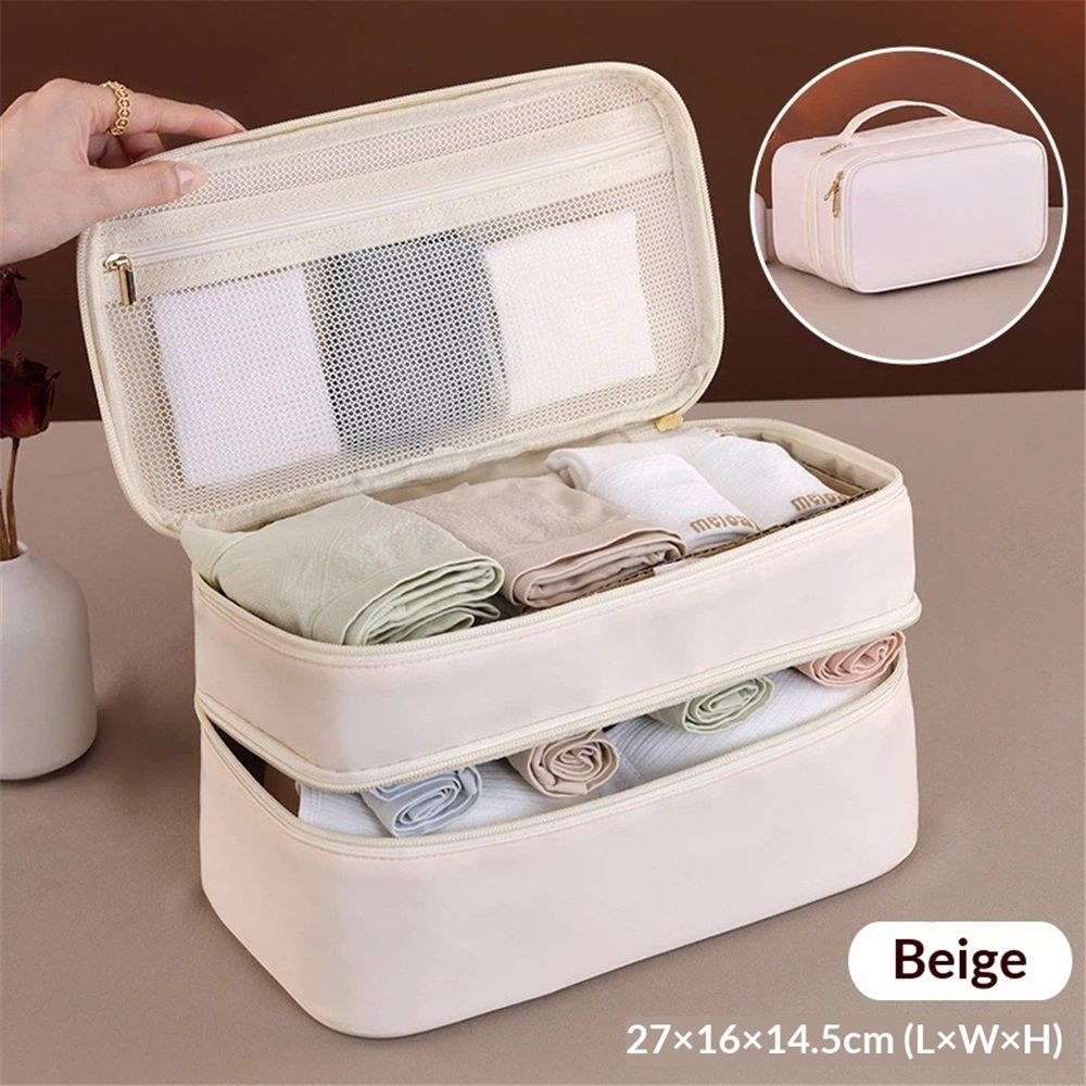 Portable Underwear Bra Storage Bag Travel Organizers Multi-Layer Toiletry Packing Cube,Multiple Layers Pack Cube Toiletry Bag（beige,oniy bag） - Image 5