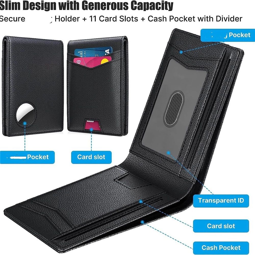 Mens Leather Wallet, Slim, RFID Blocking - Card Capacity | Bill Divider | ID Window (Black, only one bag） - Image 2