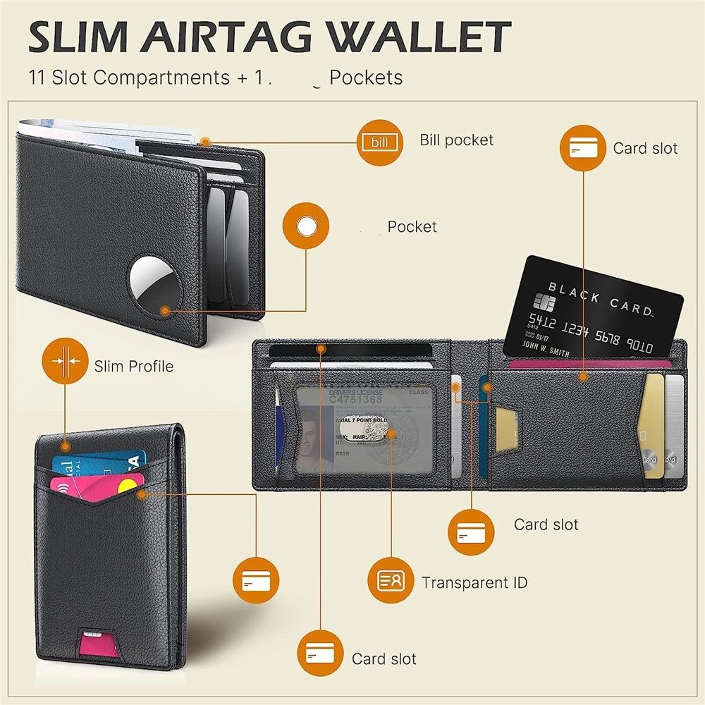 Mens Leather Wallet, Slim, RFID Blocking - Card Capacity | Bill Divider | ID Window (Black, only one bag） - Image 4