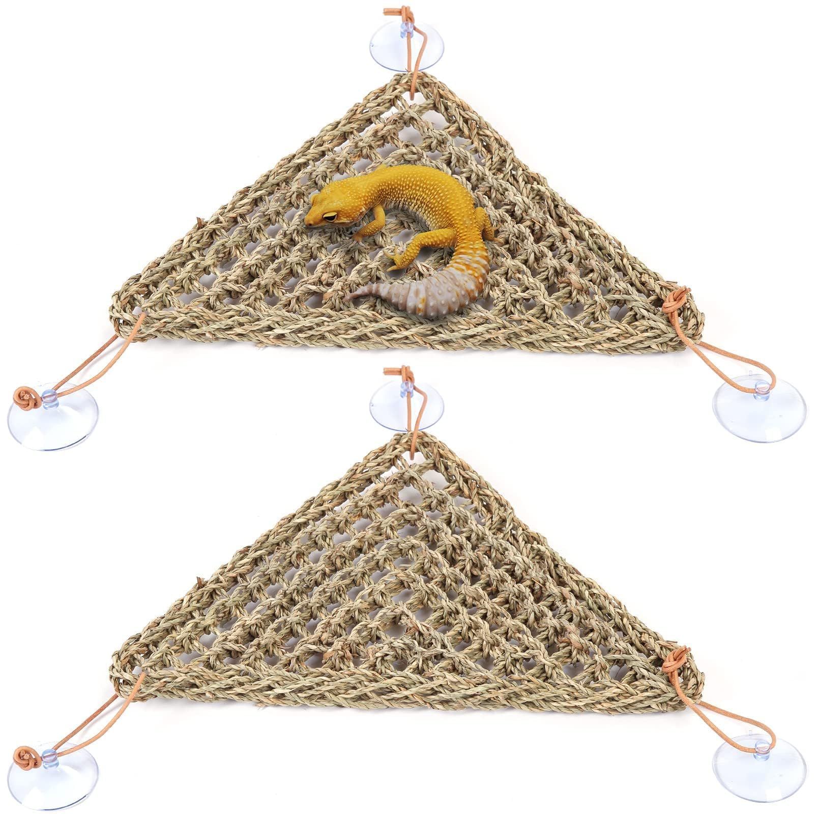 Reptile Hammock Corner Triangle 2 PCS,Natural Seagrass Fiber,Bearded Dragon Tank Accessories Habitat Decor for Lizard,Iguanas,Chameleon and Hermit Crabs - Image 1