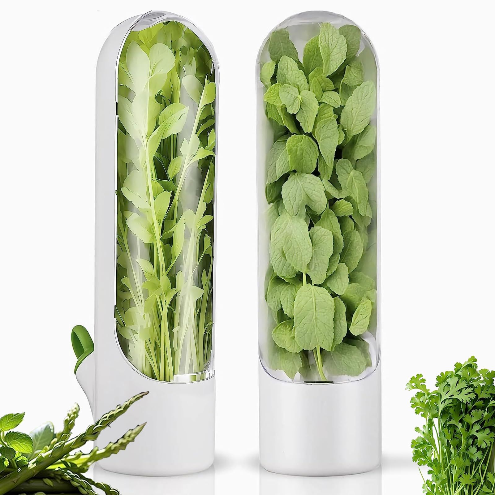Herb Keeper for Refrigerator, Herb Saver for Refrigerator, Cilantro Container, Vegetable Preservation Bottle for Cilantro, Mint, Parsley, Asparagus, Keeps Greens Fresh for 2-3 Weeks (2 PCS box) - Image 1