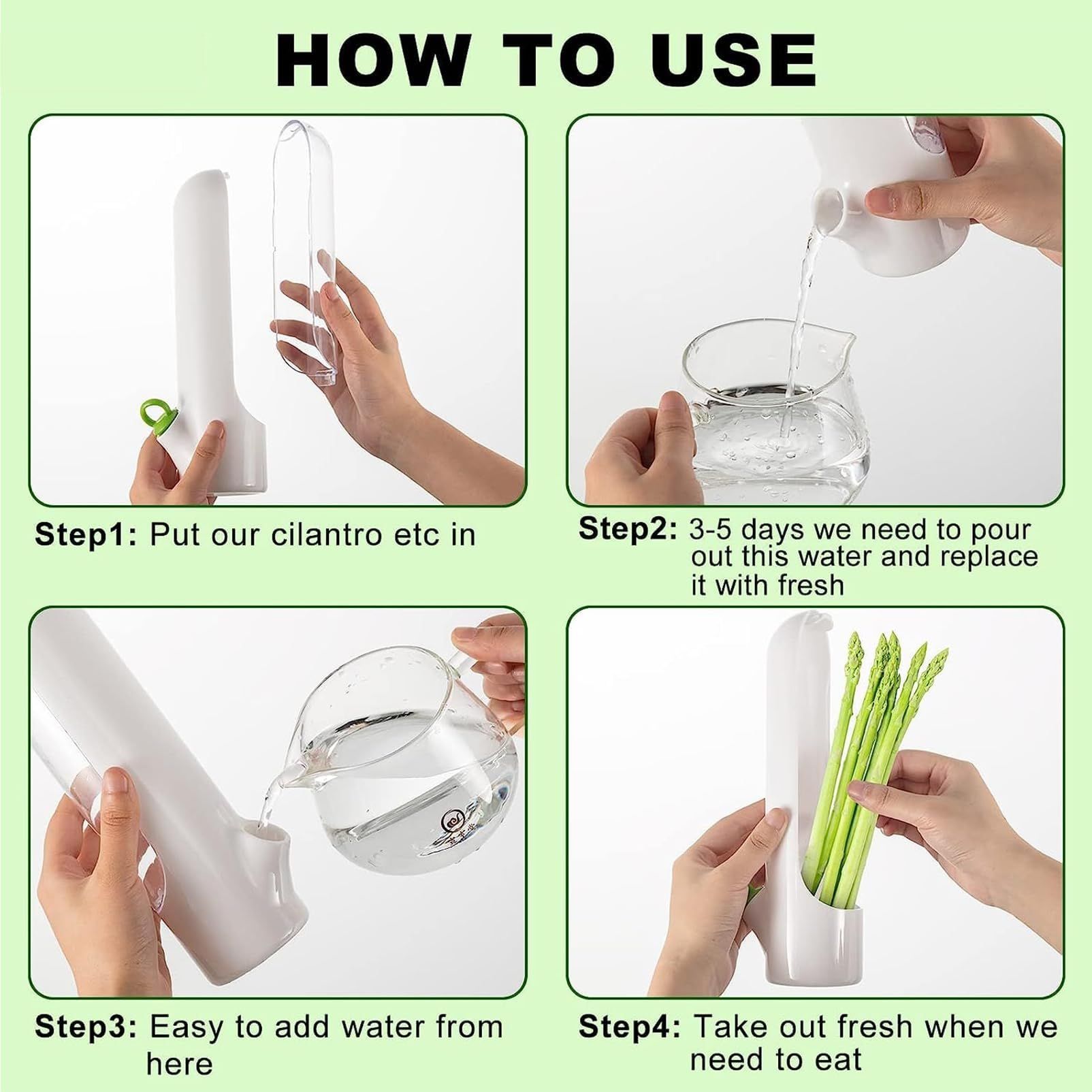 Herb Keeper for Refrigerator, Herb Saver for Refrigerator, Cilantro Container, Vegetable Preservation Bottle for Cilantro, Mint, Parsley, Asparagus, Keeps Greens Fresh for 2-3 Weeks (2 PCS box) - Image 5
