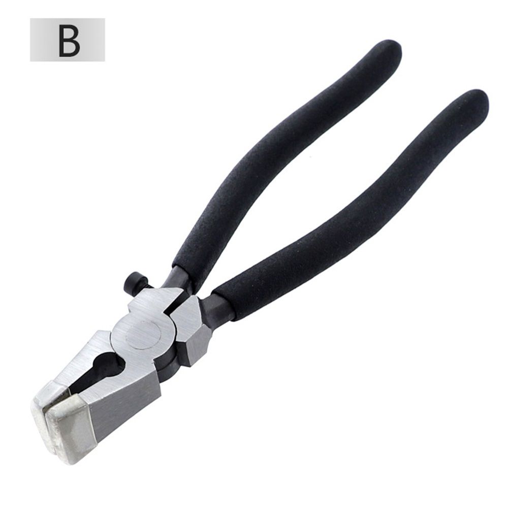 Glass Running Pliers With Curved Jaws - Professional Glass Breaking Tool for Stained Work, Key Fob Hardware Install, Mosaics - Black With 2 of Rubber Tips 8-Inch - Image 1