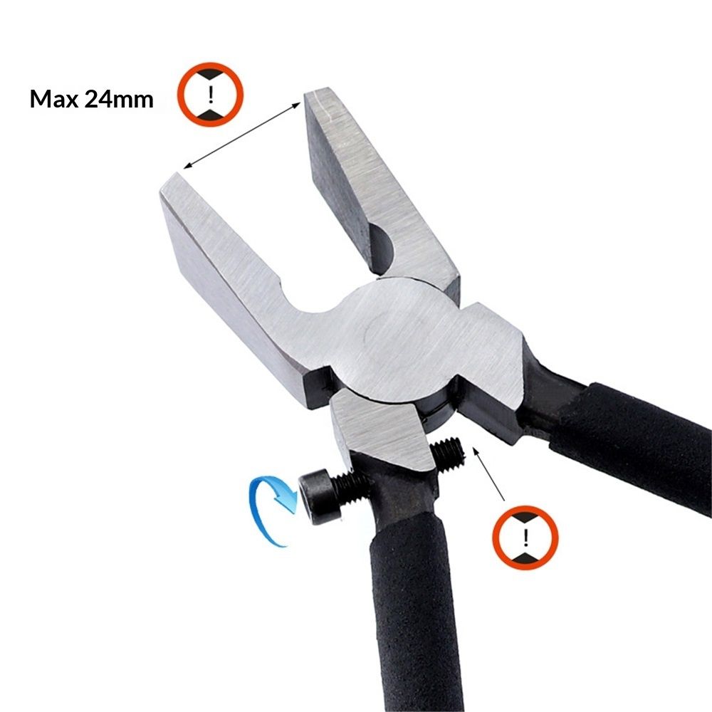 Glass Running Pliers With Curved Jaws - Professional Glass Breaking Tool for Stained Work, Key Fob Hardware Install, Mosaics - Black With 2 of Rubber Tips 8-Inch - Image 3