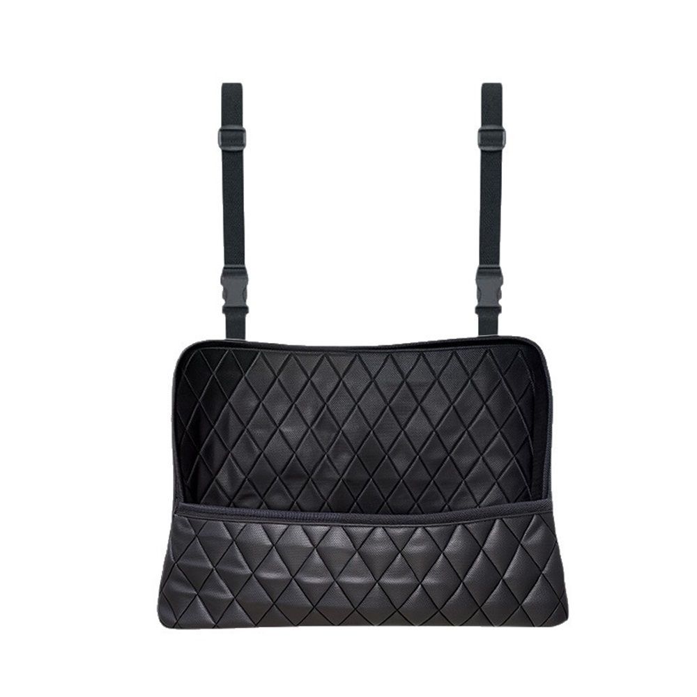 Car Net Pocket Handbag Holder Between Seats, Luxury Quilted Purse Car Organizer With 2 Extra Pockets For Storage, Black - Image 1