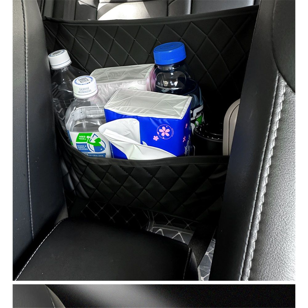 Car Net Pocket Handbag Holder Between Seats, Luxury Quilted Purse Car Organizer With 2 Extra Pockets For Storage, Black - Image 4