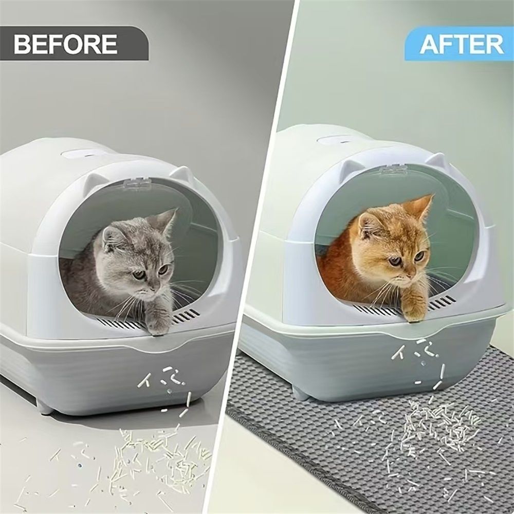 Cat Litter Mat Large Cat Litter Trapping Mat 30x30cm Double Layer Urine and Water Proof Kitty Litter Box Mat  grey - Image 4