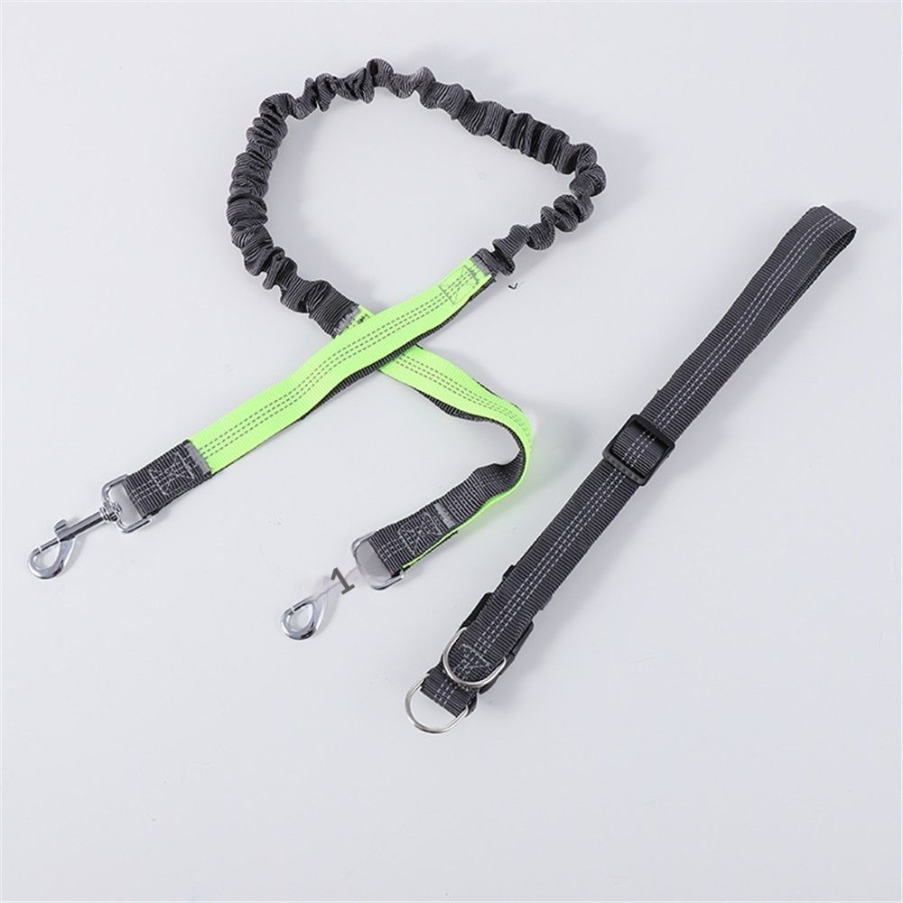 Hands-Free Waist Leash for Dog Walking, Running and Hiking, Adjustable Belt with Double Handle, Reflective Bungee Design for Large & Medium Dogs (Green 2.5cm *70-120cm) - Image 1