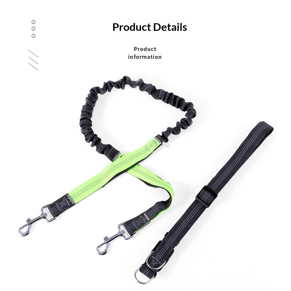 Hands-Free Waist Leash for Dog Walking, Running and Hiking, Adjustable Belt with Double Handle, Reflective Bungee Design for Large & Medium Dogs (Green 2.5cm *70-120cm) - Image 3