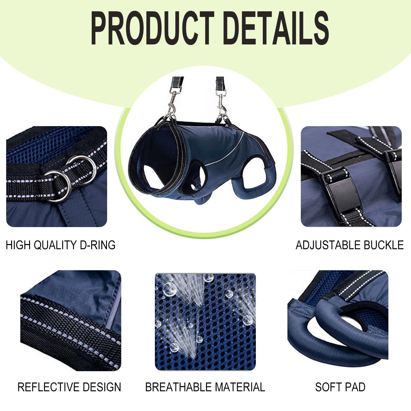 Back Legs with Handles,Adjustable Dog Lift Sling Carrier for Senior, Disabled, Joint Injuries, Arthritis, Loss of Stability Dogs（Navy blue M） - Image 4