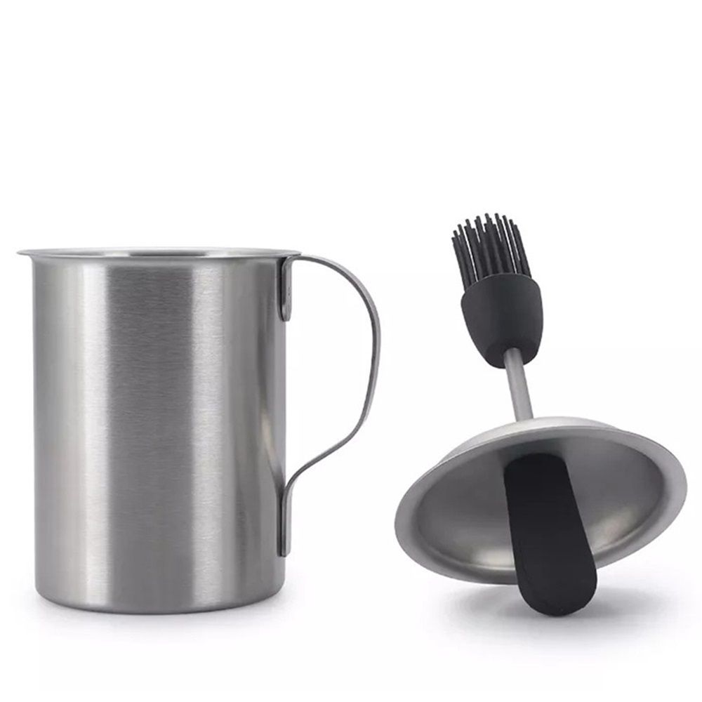 Stainless steel oil pot brush integrated oil pot silicone oil brush bottle barbecue oil pot with brush, used for cooking and grilling - Image 1