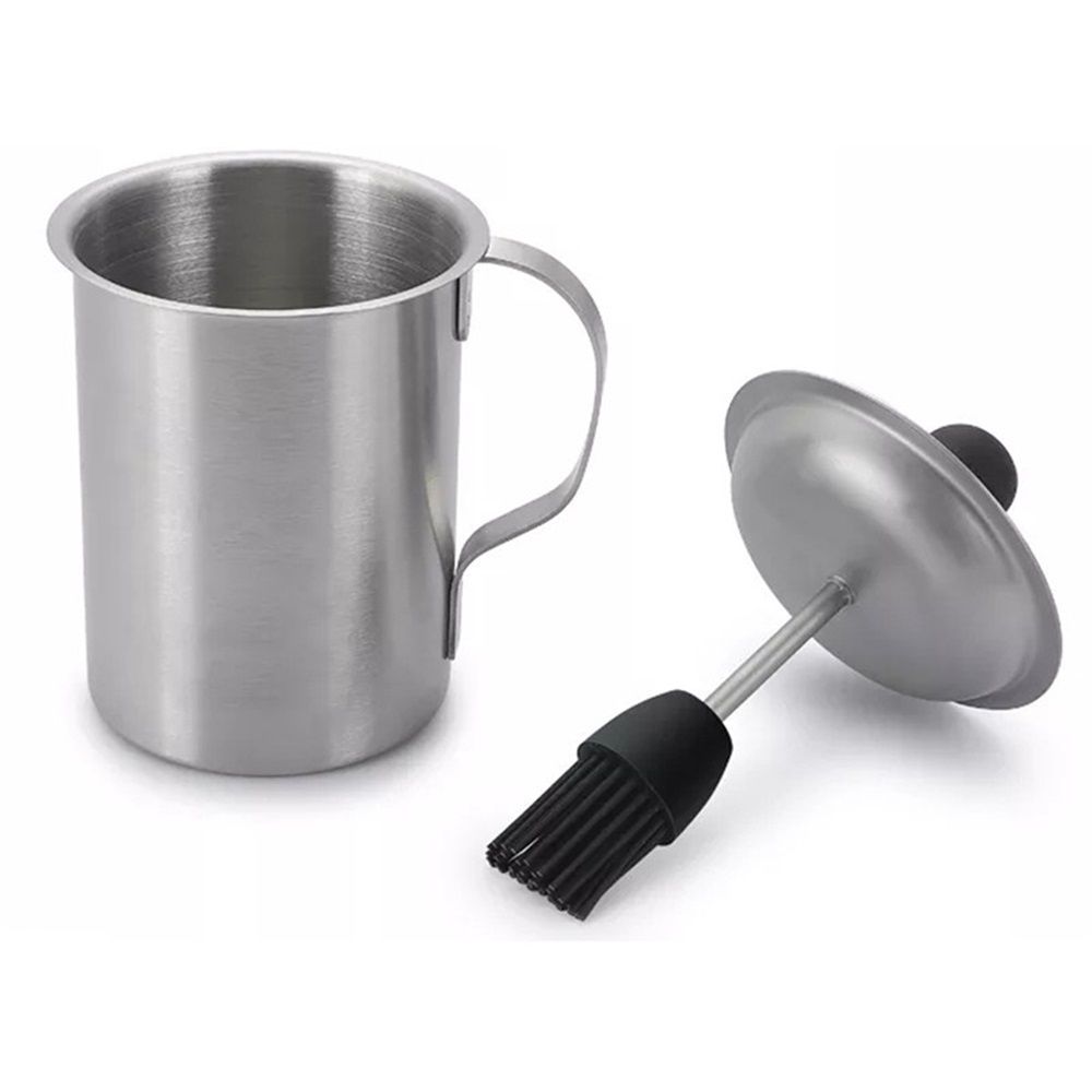 Stainless steel oil pot brush integrated oil pot silicone oil brush bottle barbecue oil pot with brush, used for cooking and grilling - Image 2